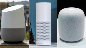 Image of Google Home, Amazon Echo and Apple Homepod